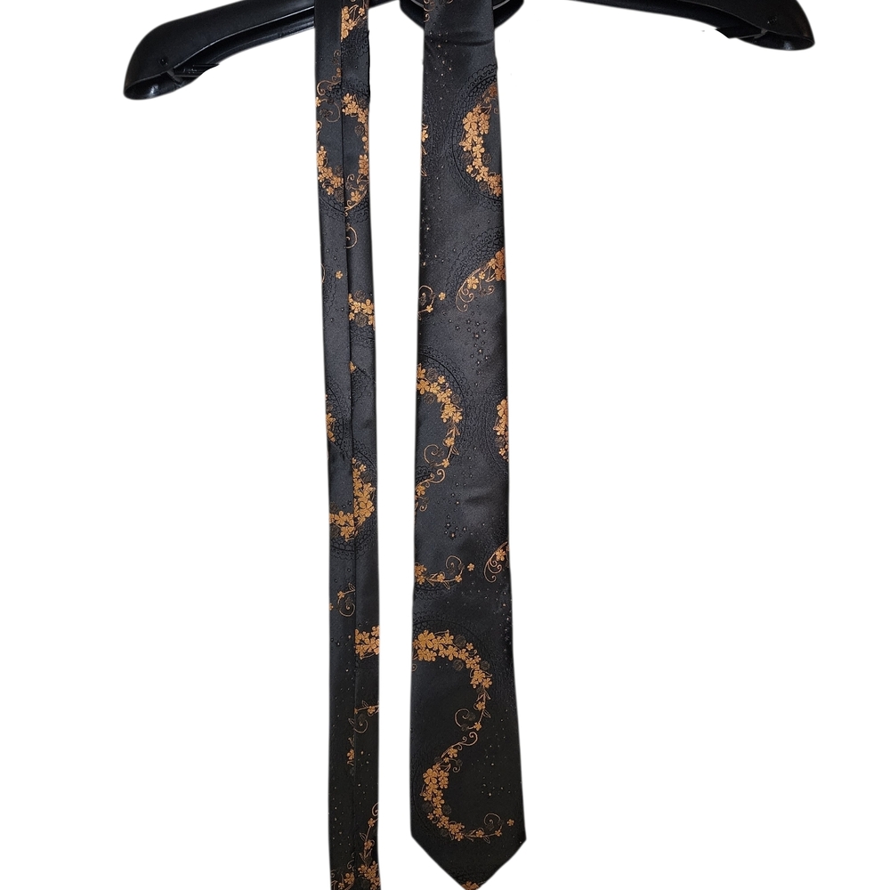 Barry Wang Tie, SILK Tie, Black Gold Floral, 100% Silk, Luxury Necktie, Formal